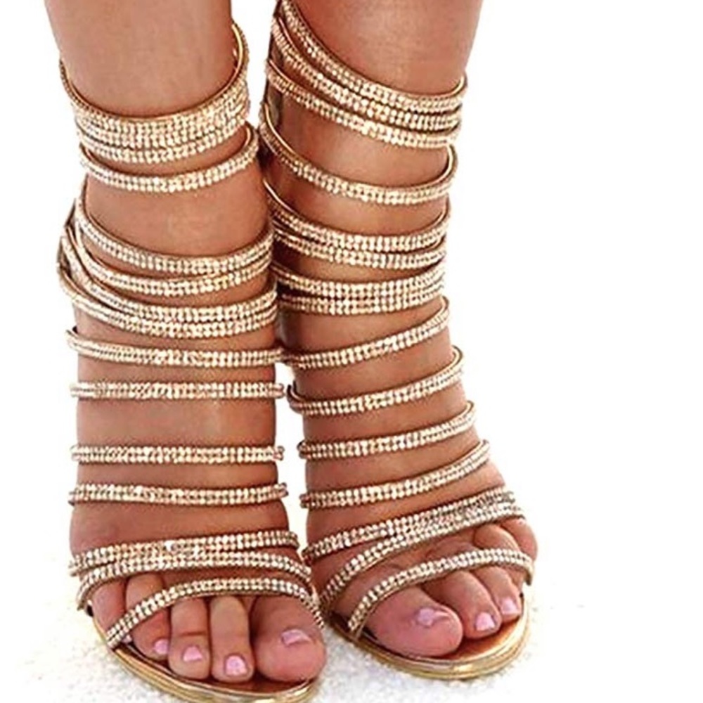 Gold strappy heels